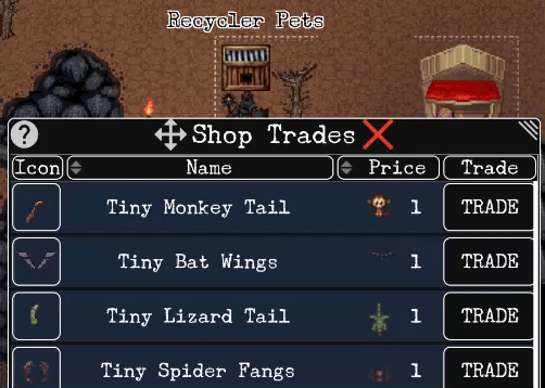 pet, recycler, shop trades
